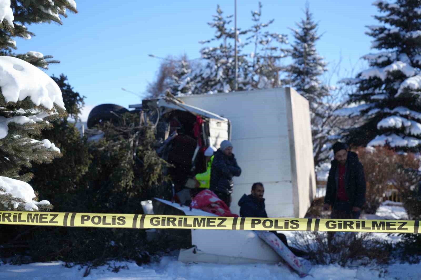 Işıklarda duramayan kamyon devrildi, çarptığı ağacı kökünden söktü
