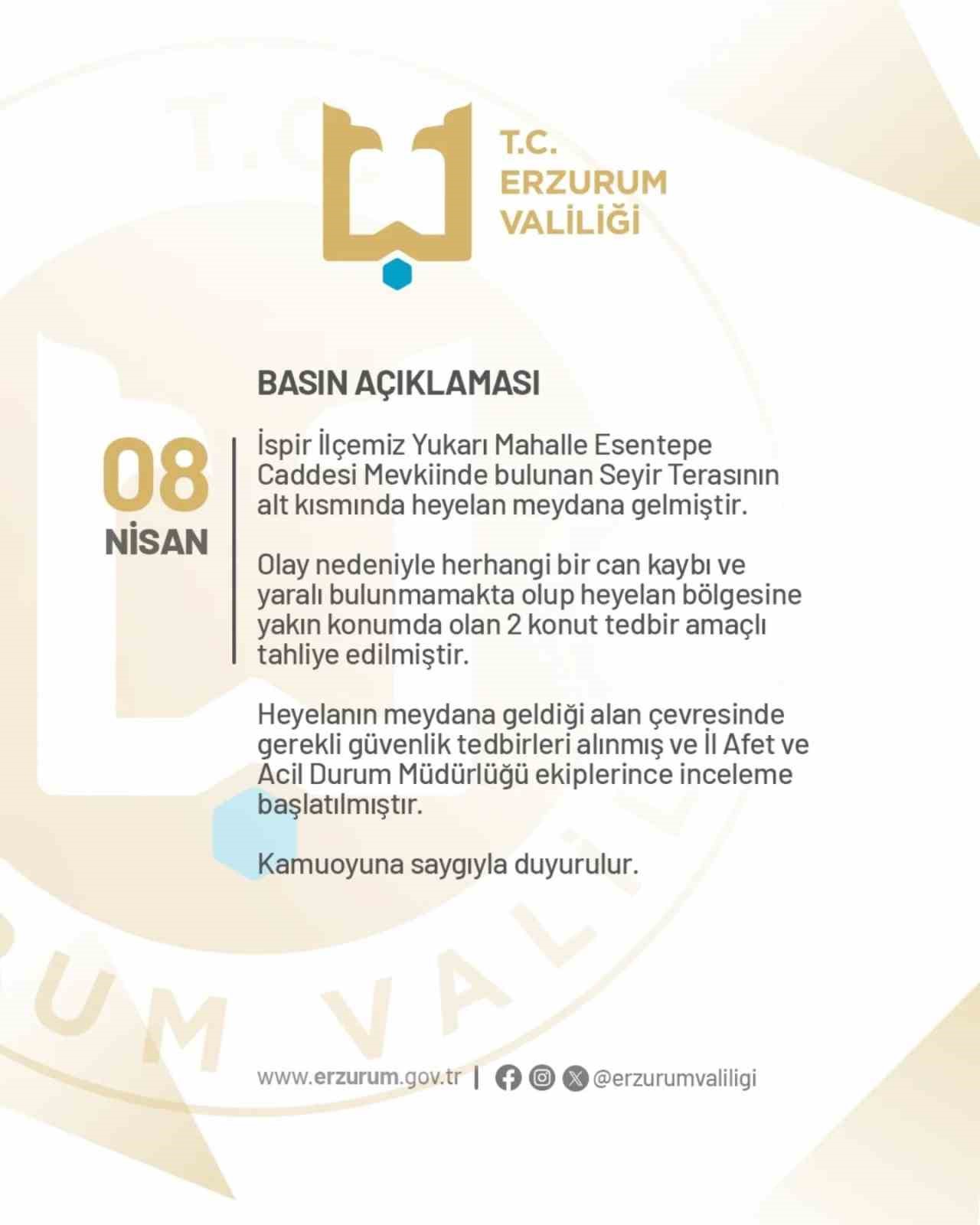 İspir’de korkutan heyelan: 2 konut tahliye edildi
