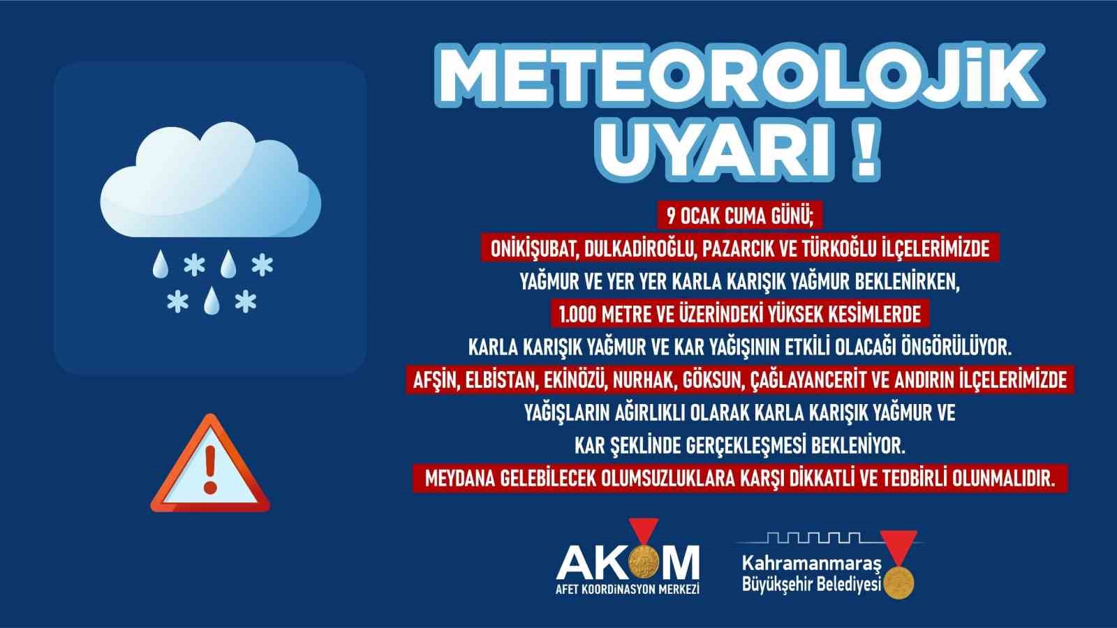 Kahramanmaraş için yağış uyarısı
Kahramanmaraş için yağış uyarısı