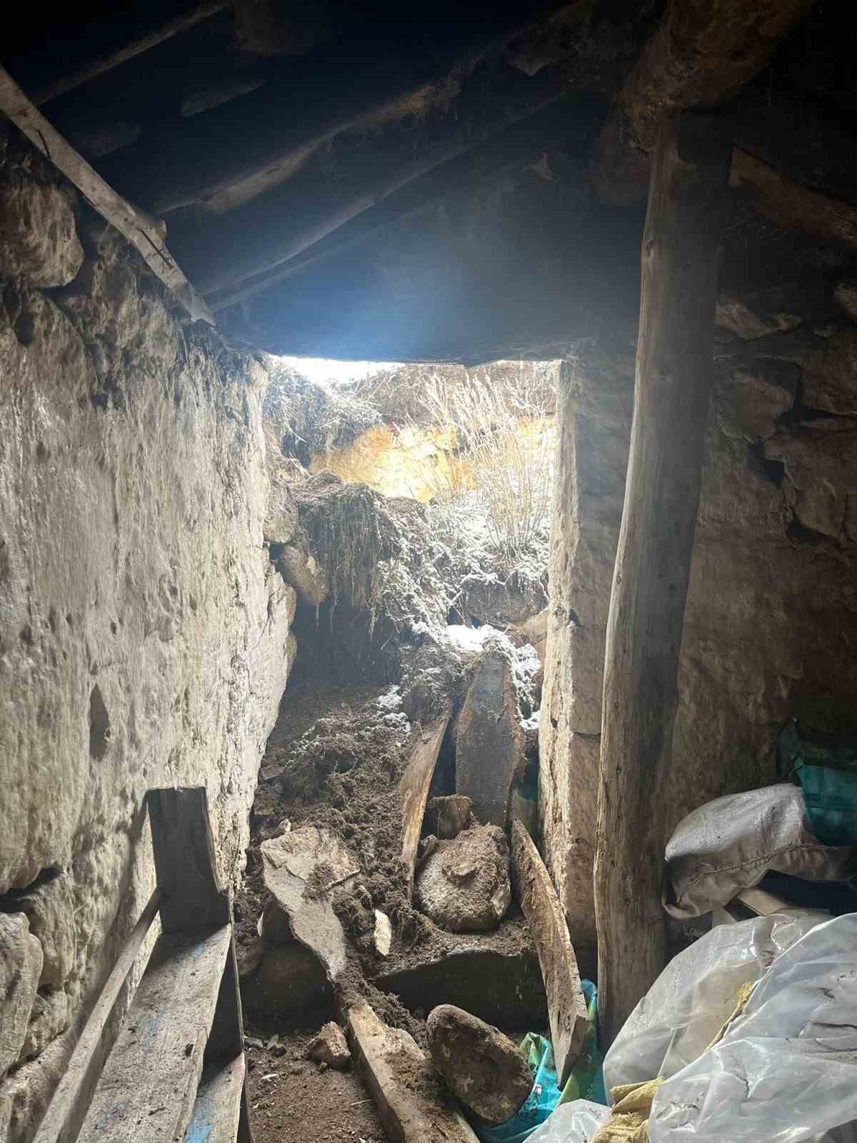 Kar nedeniyle ev ve ahır çöktü
