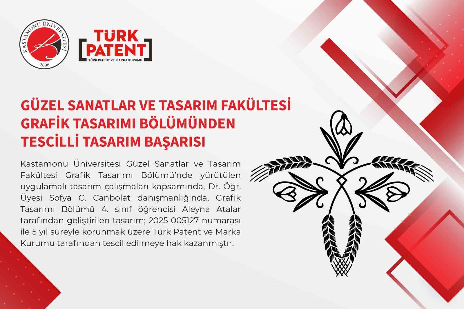 Kastamonu Üniversitesi’nde tasarlanan desene tescil belgesi
