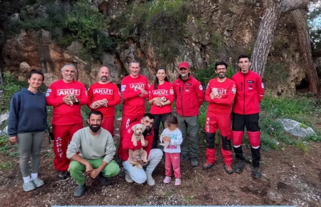 Kaya içerisindeki yarığa düşen 6 yavru köpek için film gibi kurtarma operasyonu
