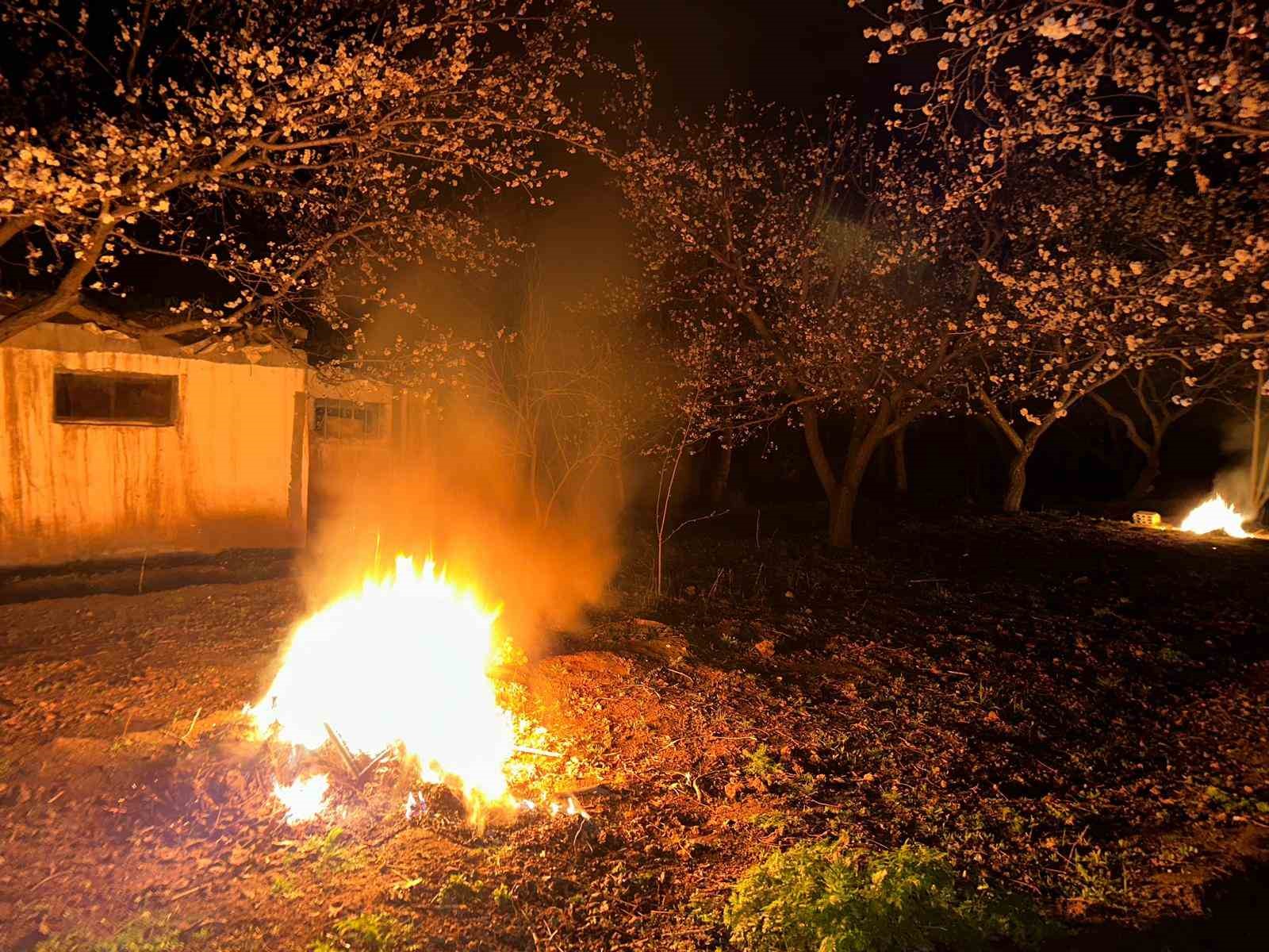 Kayısı bahçelerini ateş ve dumanla donmaya karşı koruyorlar
