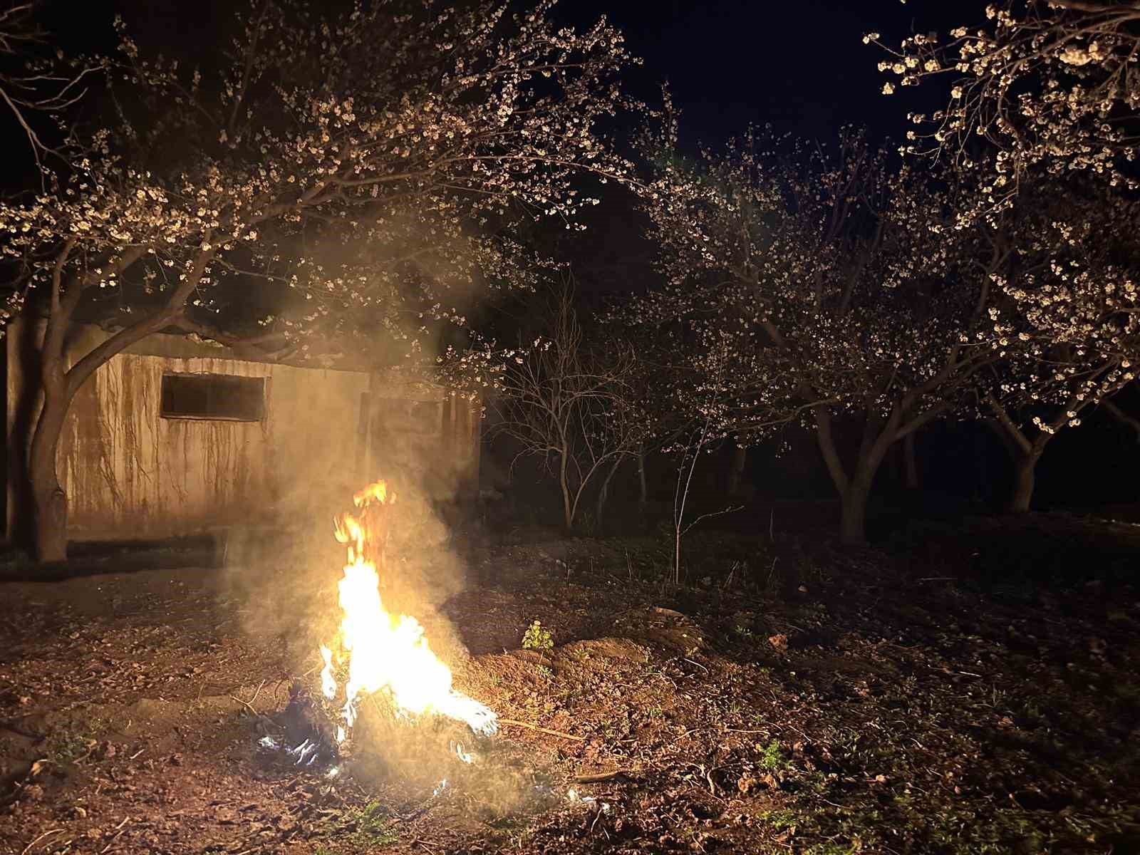 Kayısı bahçelerini ateş ve dumanla donmaya karşı koruyorlar
