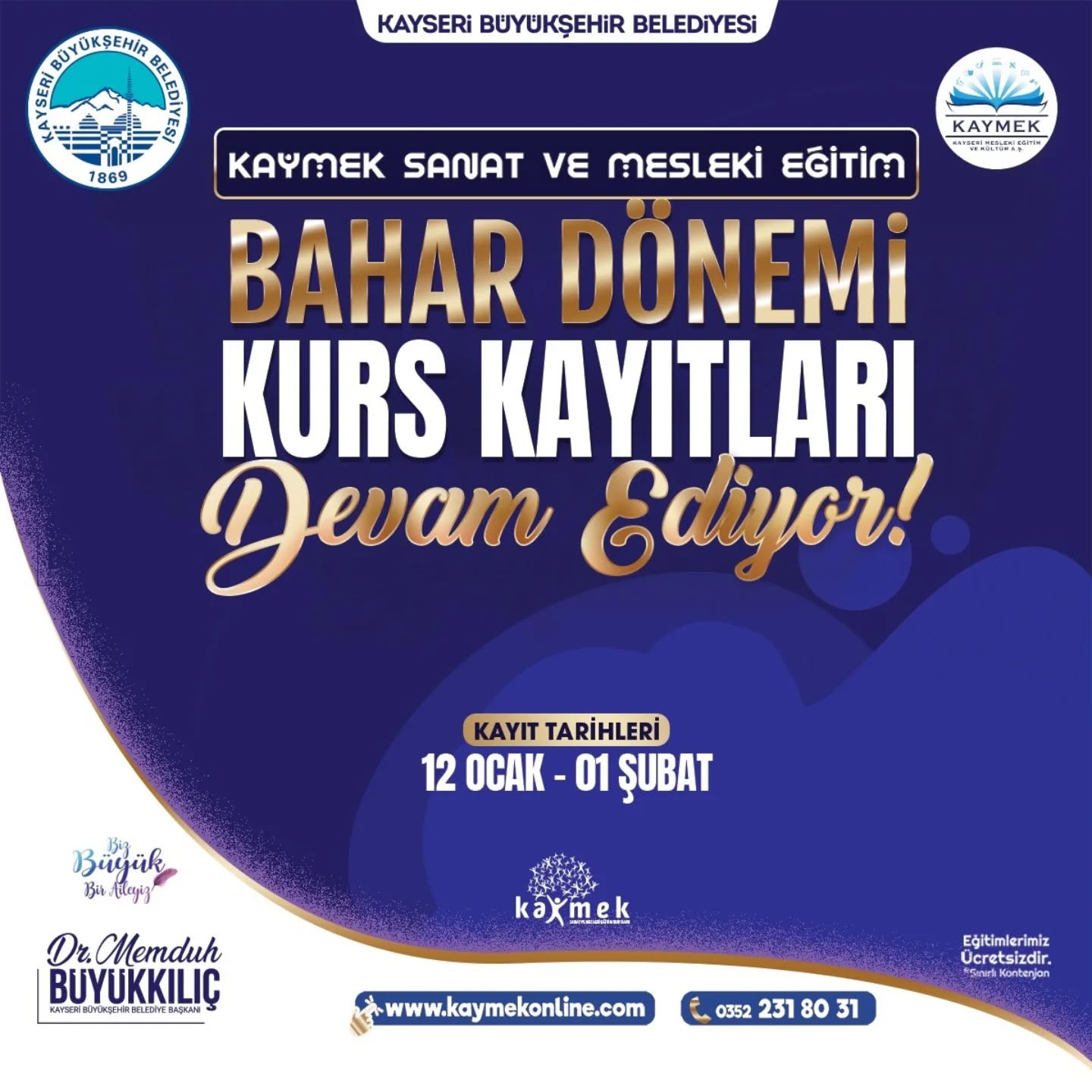 KAYMEK Sanat ve Mesleki Eğitim Bahar Dönemi Kurs kayıtları sürüyor
