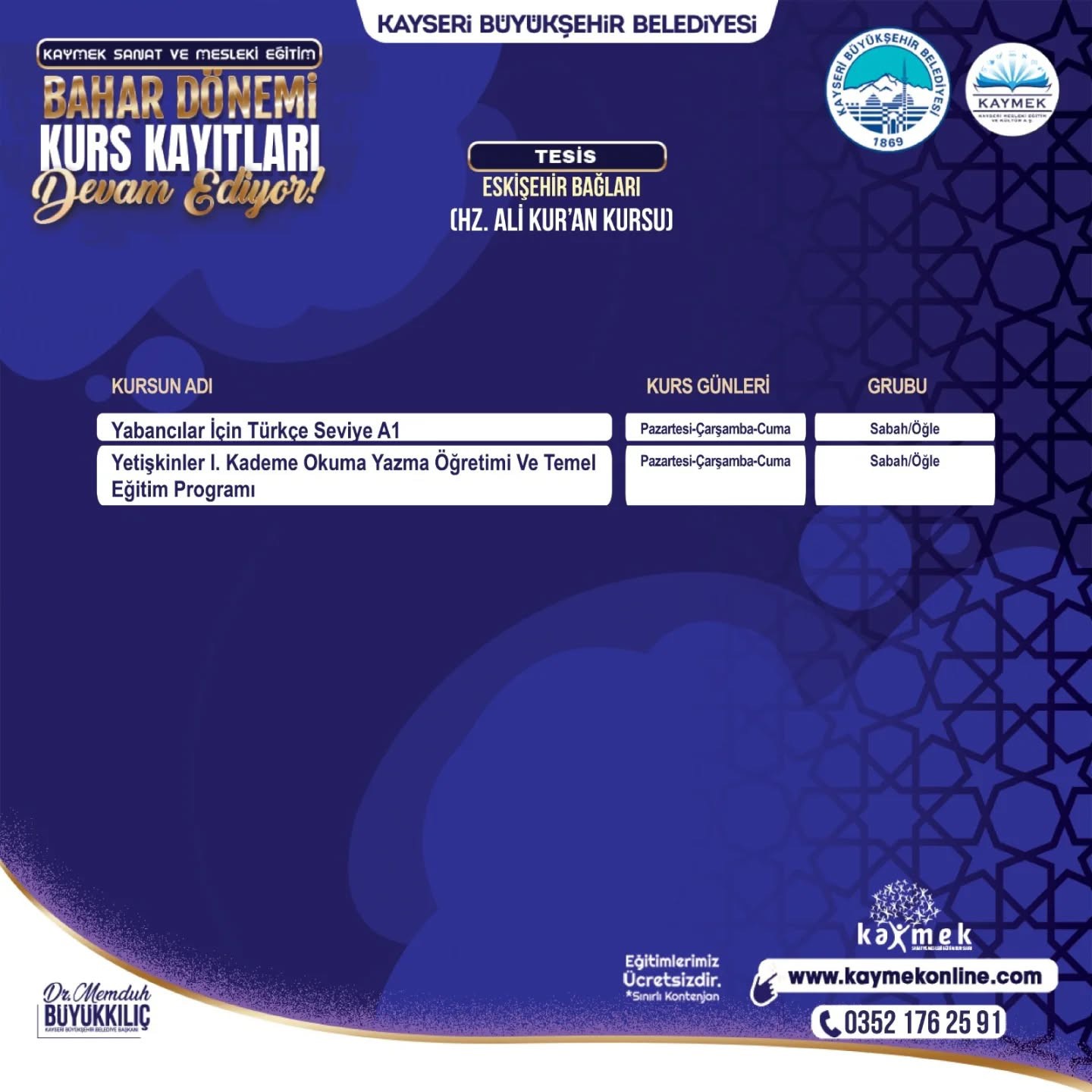 KAYMEK Sanat ve Mesleki Eğitim Bahar Dönemi Kurs kayıtları sürüyor
