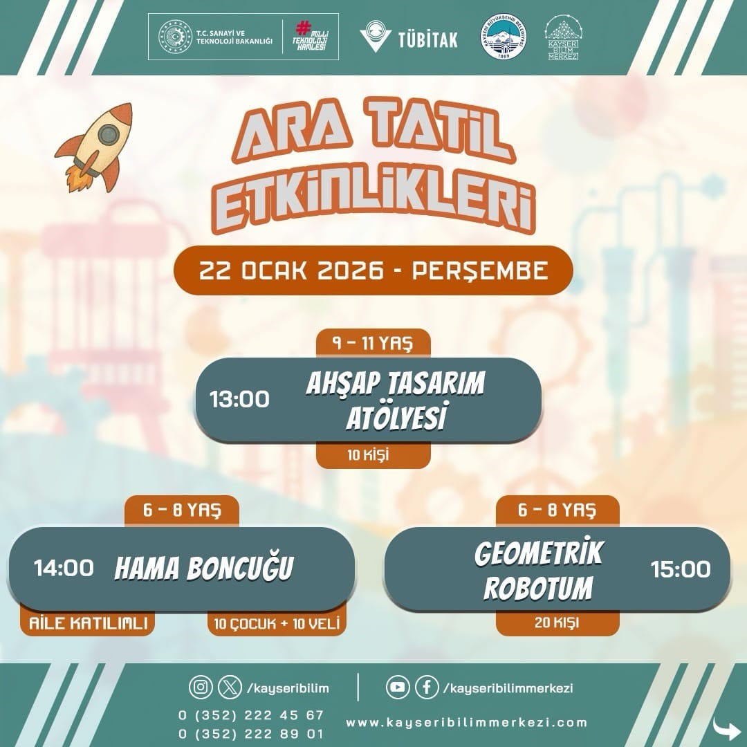 Kayseri Bilim Merkezi, yarıyılda etkinliklerle öğrencileri misafir edecek
