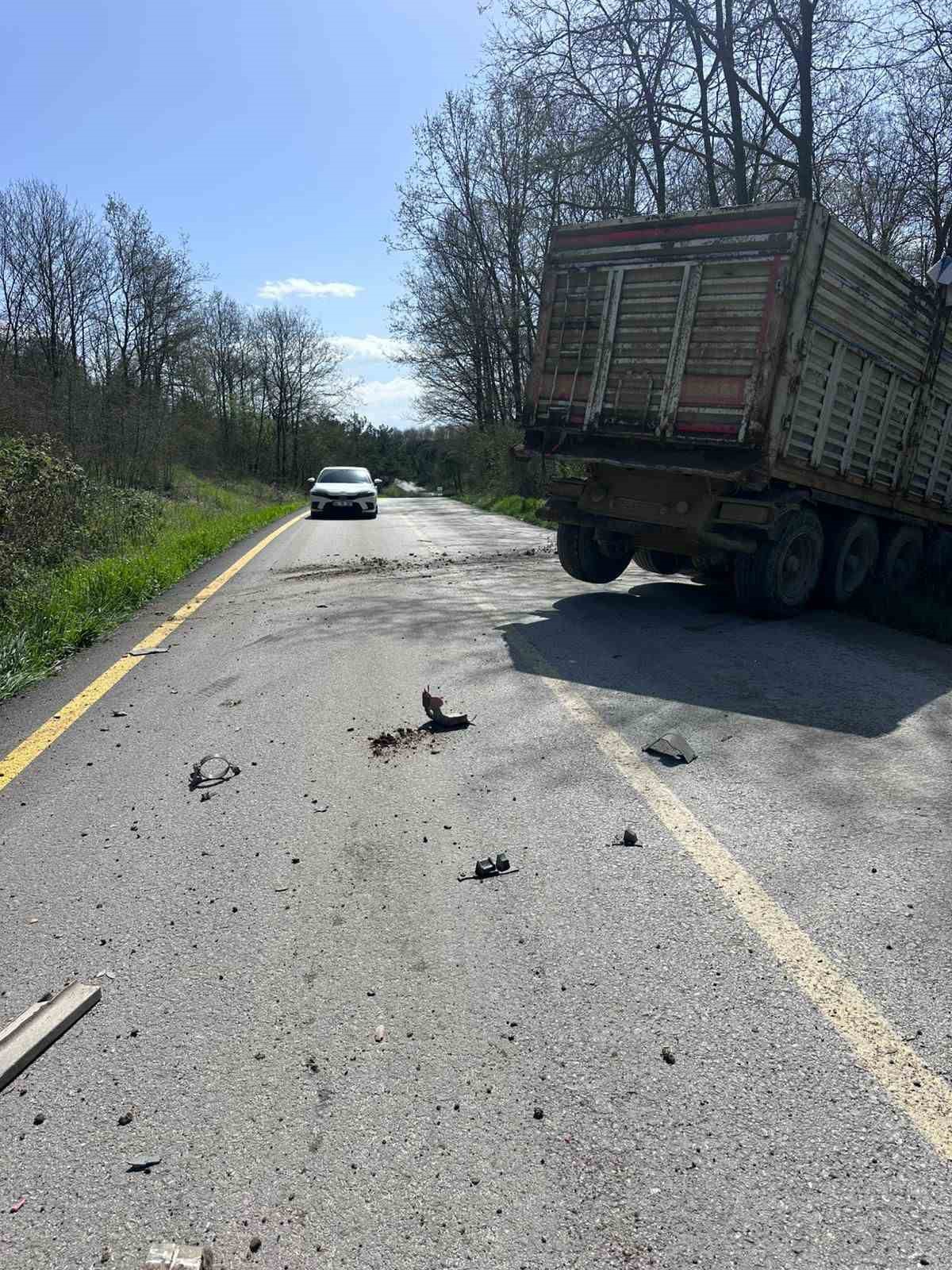 Kaza yapan kamyon sürücüsünün imdadına muhtar yetişti
