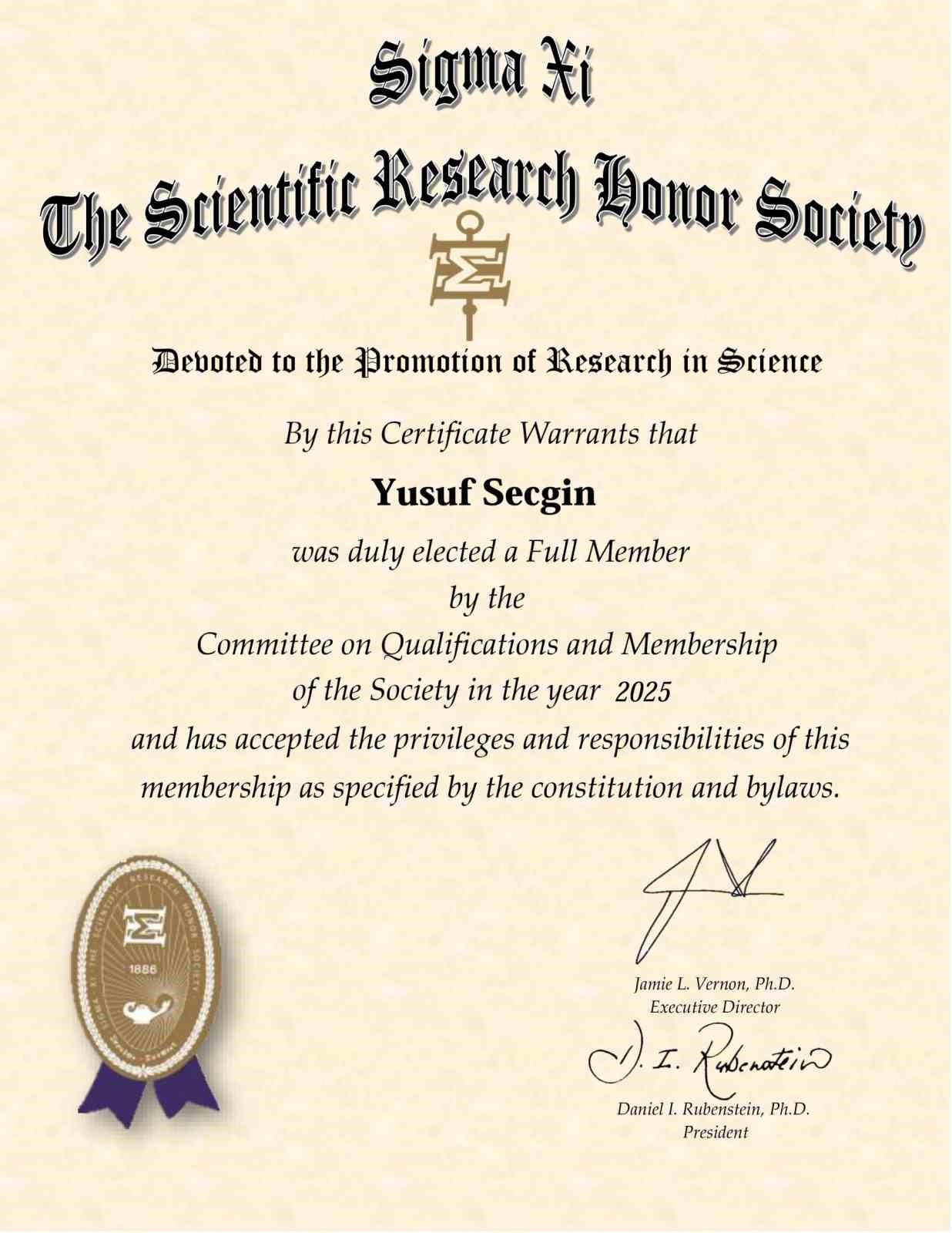 KBÜ’lü akademisyen Sigma Xi’ye kabul edildi
