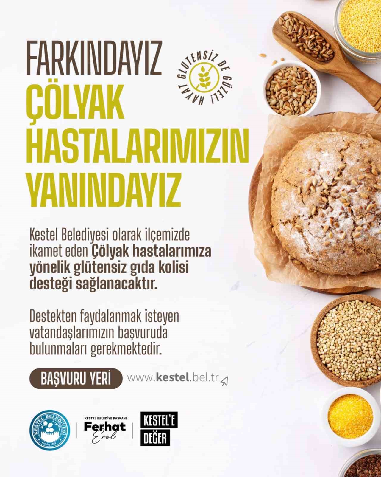 Kestel Belediyesi’nden Çölyak hastalarına glütensiz gıda desteği
Kestel Belediyesi’nden Çölyak hastalarına glütensiz gıda desteği