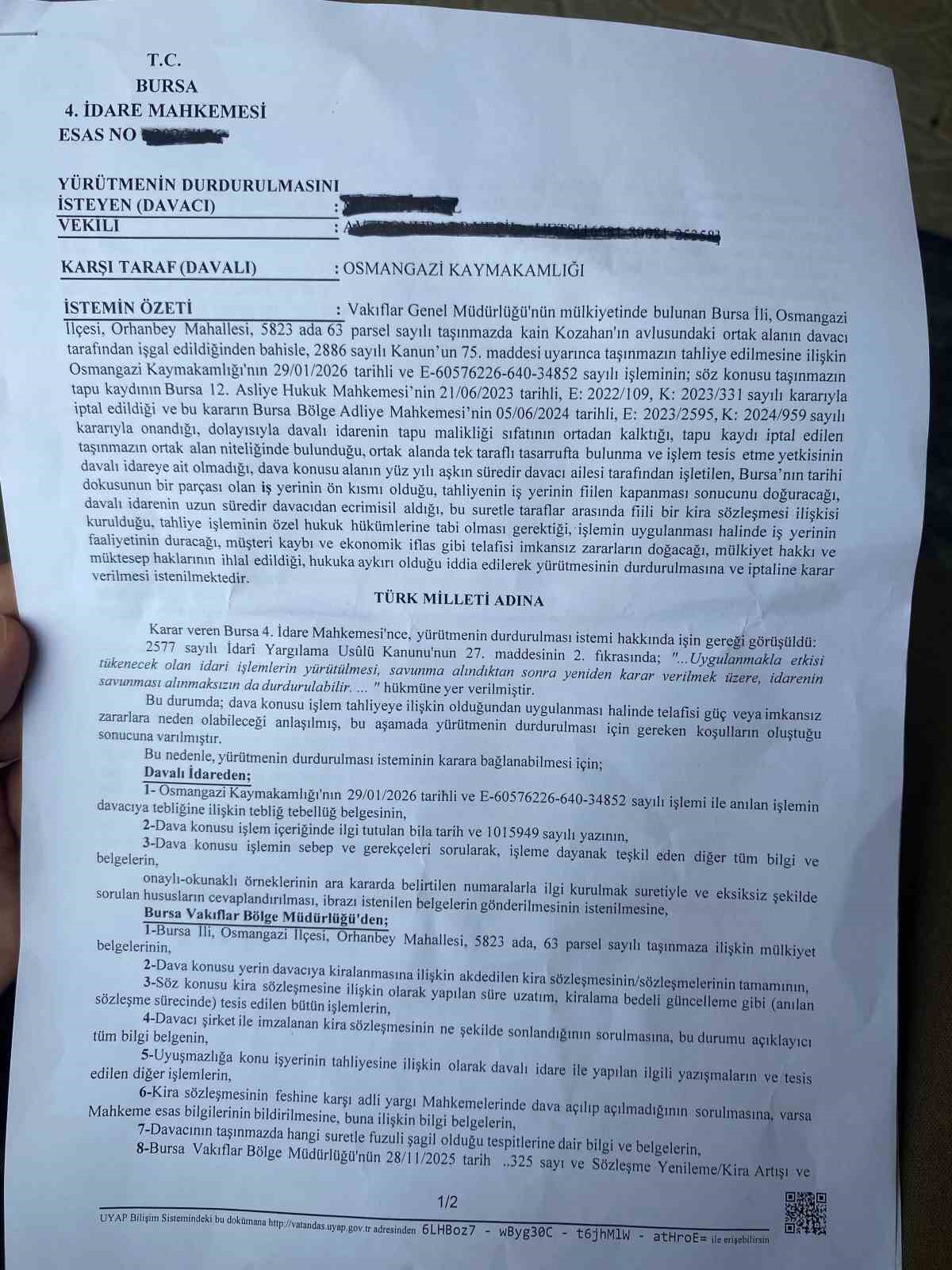 Koza Han’da kafelerin tahliye kararına yargı freni
