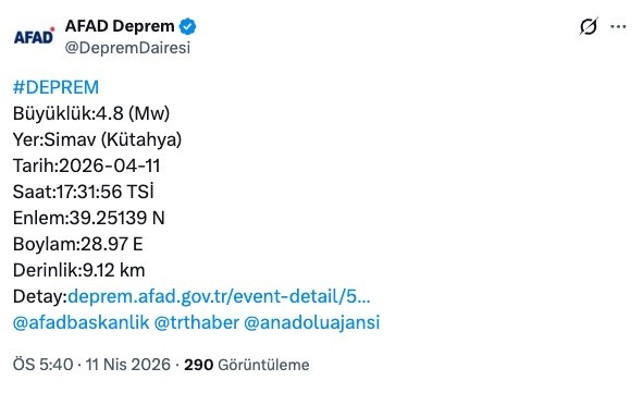 Kütahya merkezli deprem Bursa’da da hissedildi
