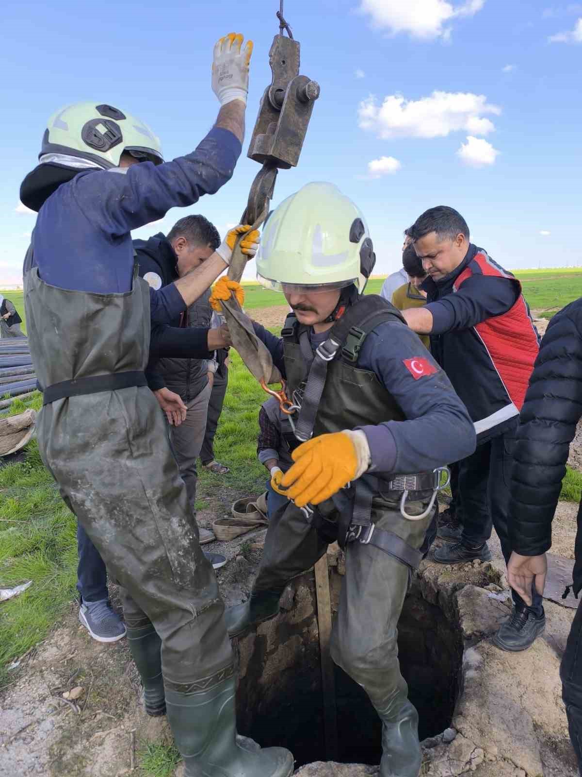 Kuyuya düşen inek itfaiye ekiplerince kurtarıldı
