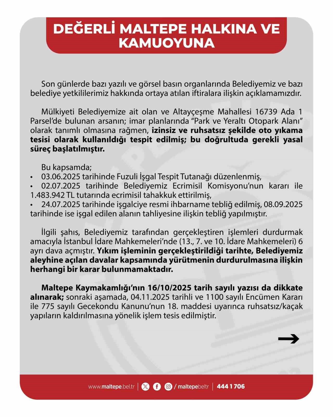 Maltepe Belediyesinden arsa iddialarıyla ilgili açıklama
