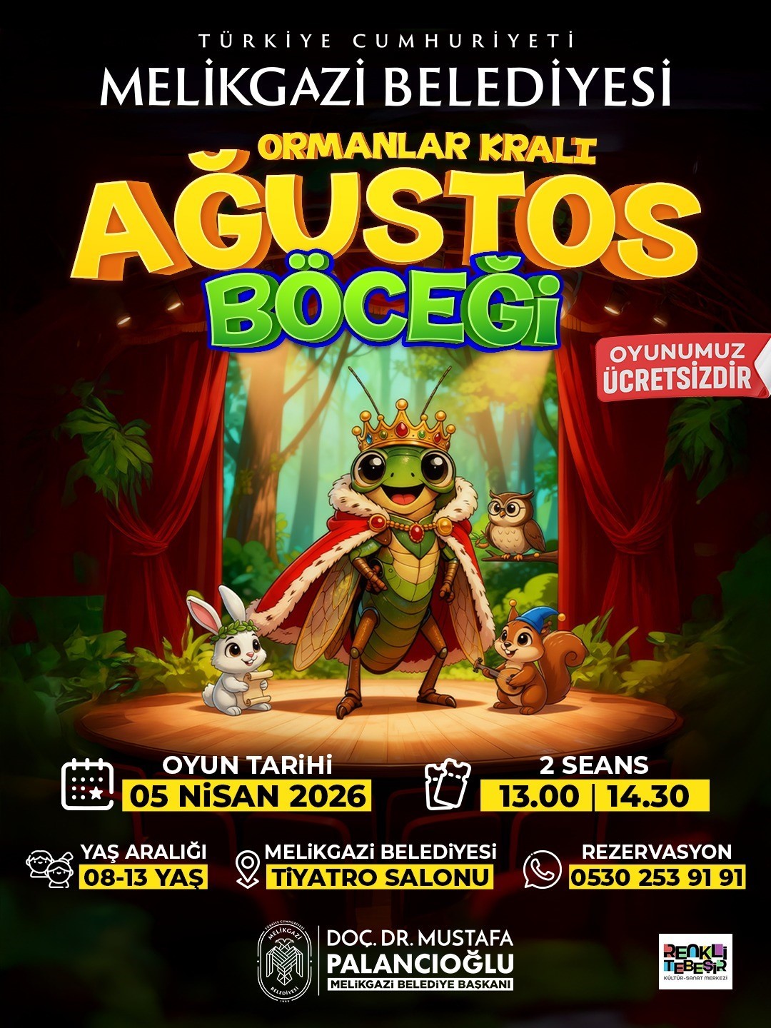 Melikgazi, tiyatro perdelerini minik sanatseverler için açıyor
Melikgazi, tiyatro perdelerini minik sanatseverler için açıyor