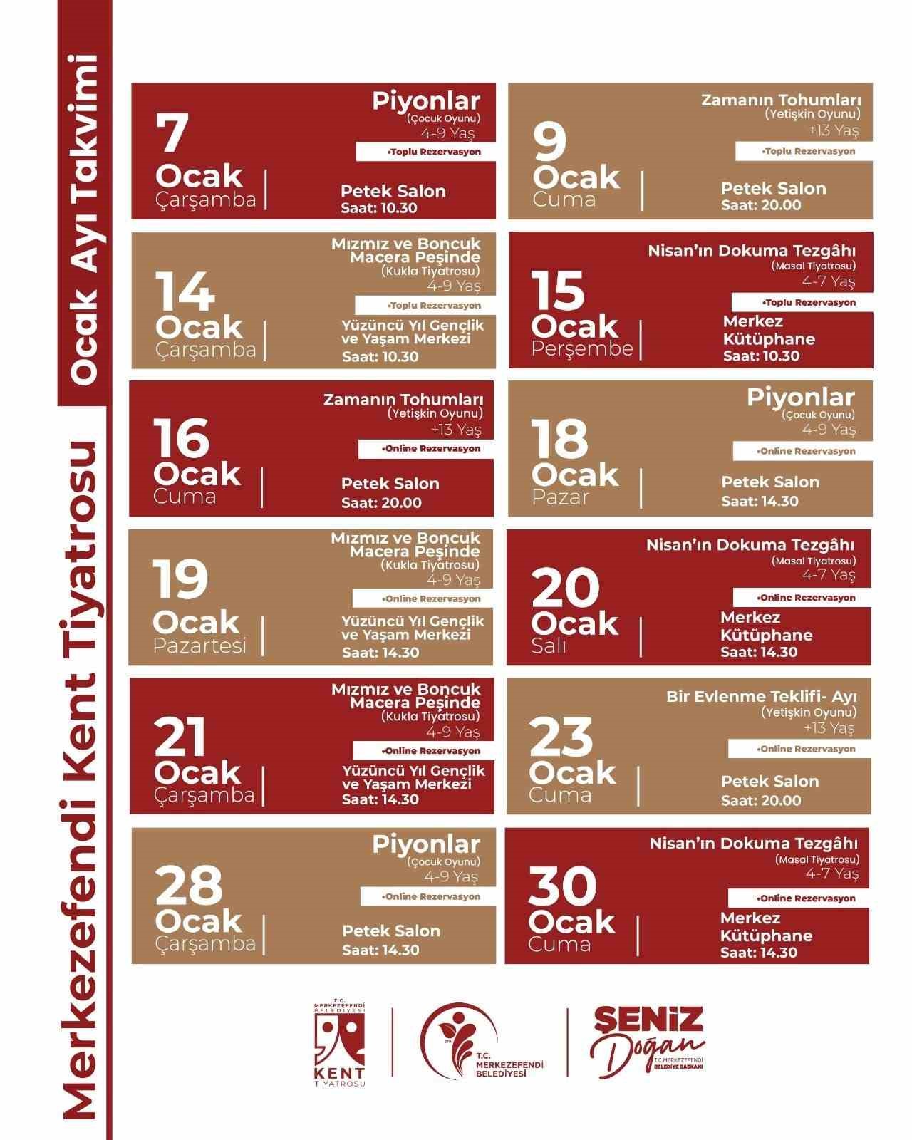 Merkezefendi Kent Tiyatrosunun Ocak ayı oyun takvimi yayınlandı
Merkezefendi Kent Tiyatrosunun Ocak ayı oyun takvimi yayınlandı