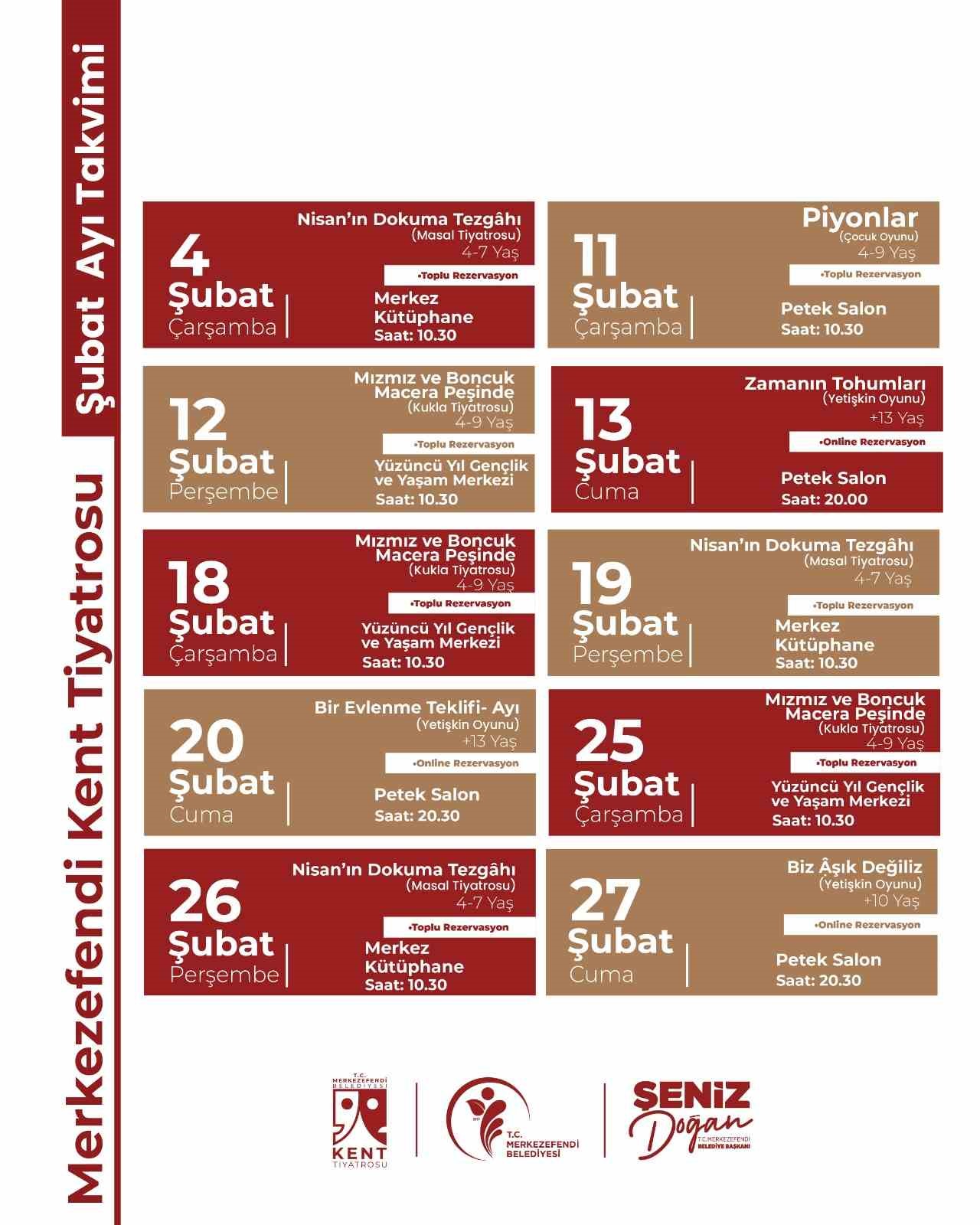 Merkezefendi Kent Tiyatrosu’nun Şubat ayı oyun takvimi yayınlandı
