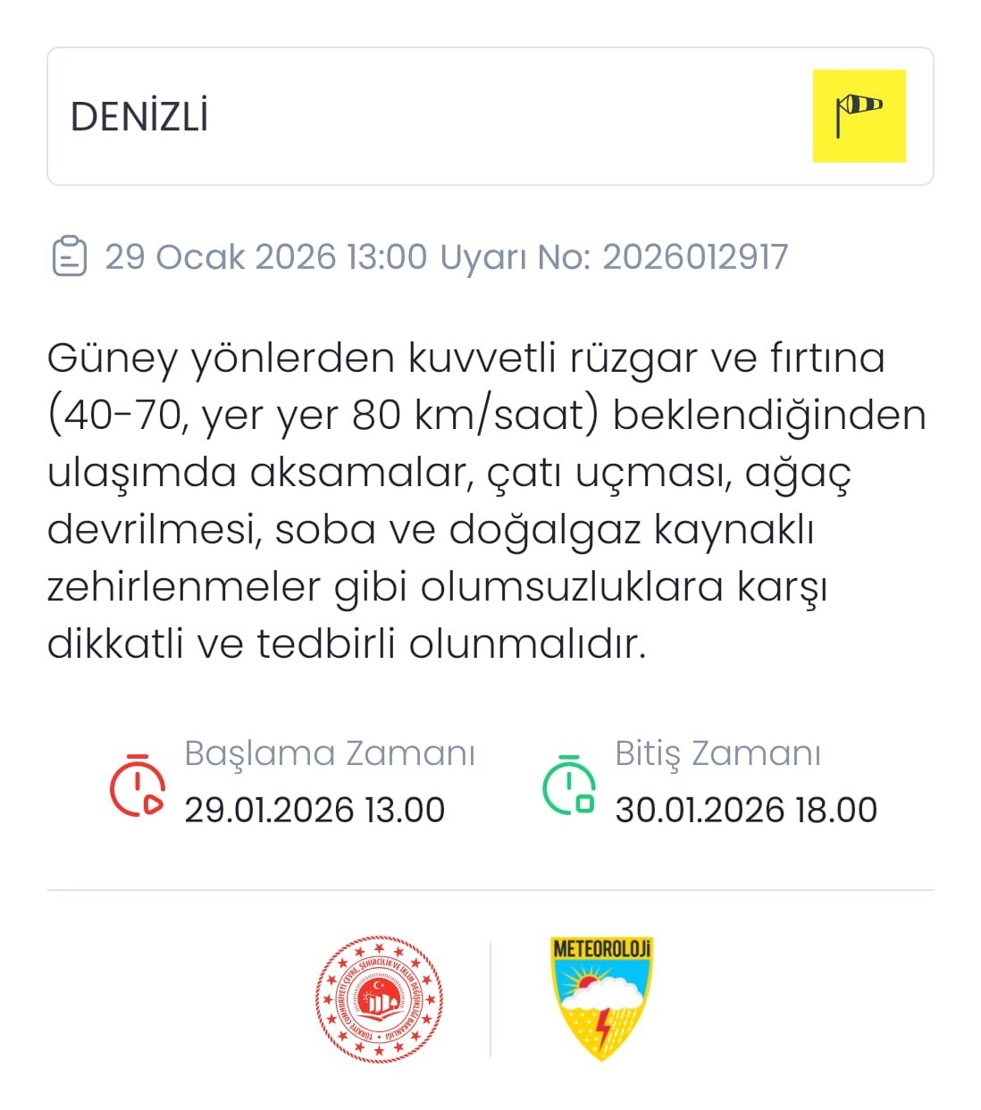 Meteoroloji Denizli için fırtına uyarısında bulundu
