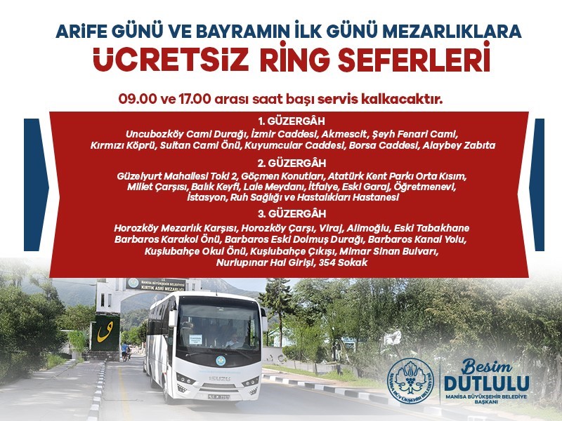 Mezarlıklara ücretsiz otobüs seferleri düzenlenecek
