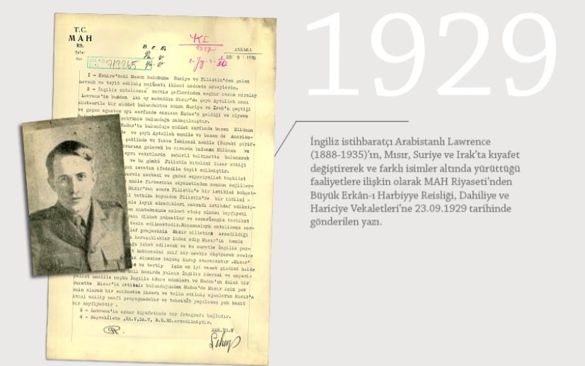 MİT’ten ‘Lawrence’a dair 87 yıllık tarihi belge: Cumhuriyet döneminde de adım adım takip
MİT’ten ‘Lawrence’a dair 87 yıllık tarihi belge: Cumhuriyet döneminde de adım adım takip