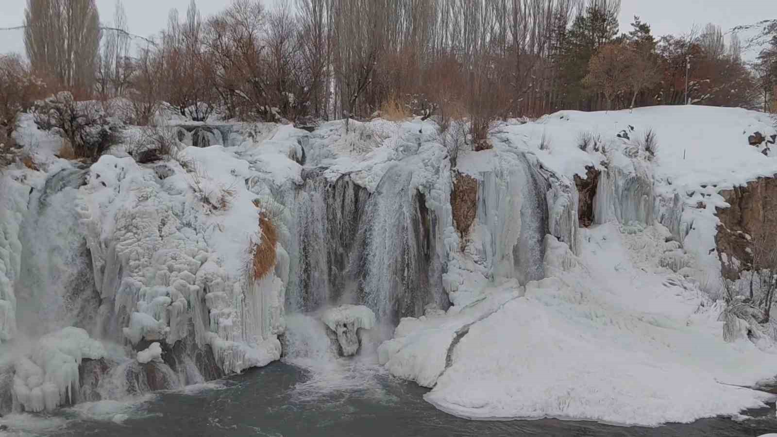Muradiye Şelalesi eksi 12 derecede buz tuttu
