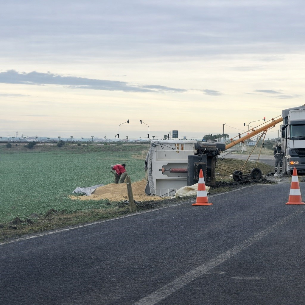 Muratlı’da kamyon devrildi
