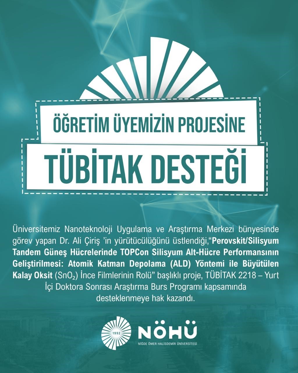 Niğde Ömer Halisdemir Üniversitesi TÜBİTAK desteği aldı
