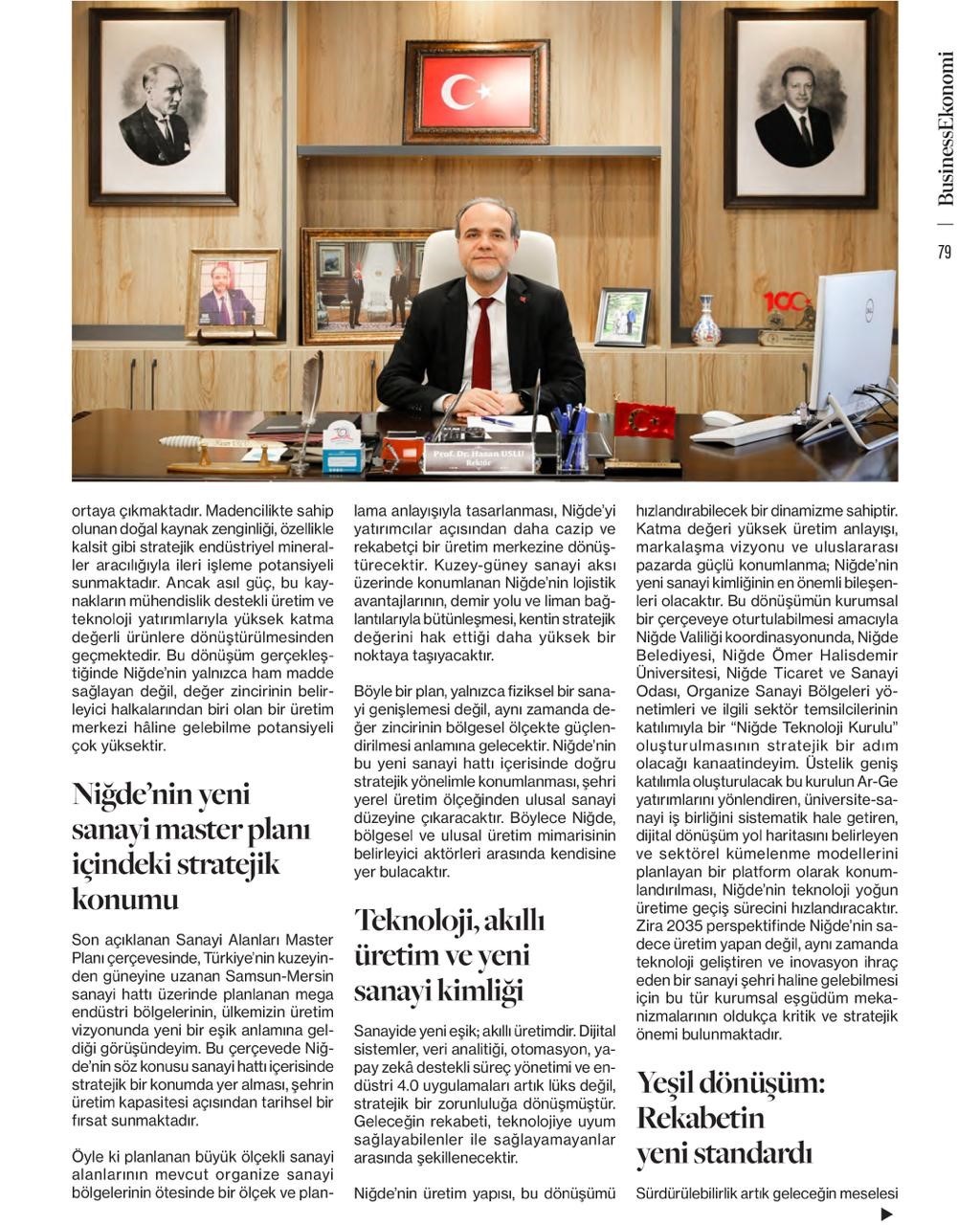 NÖHÜ Rektörü Hasan Uslu’dan Niğde’nin üretim potansiyeline dikkat çeken makale
