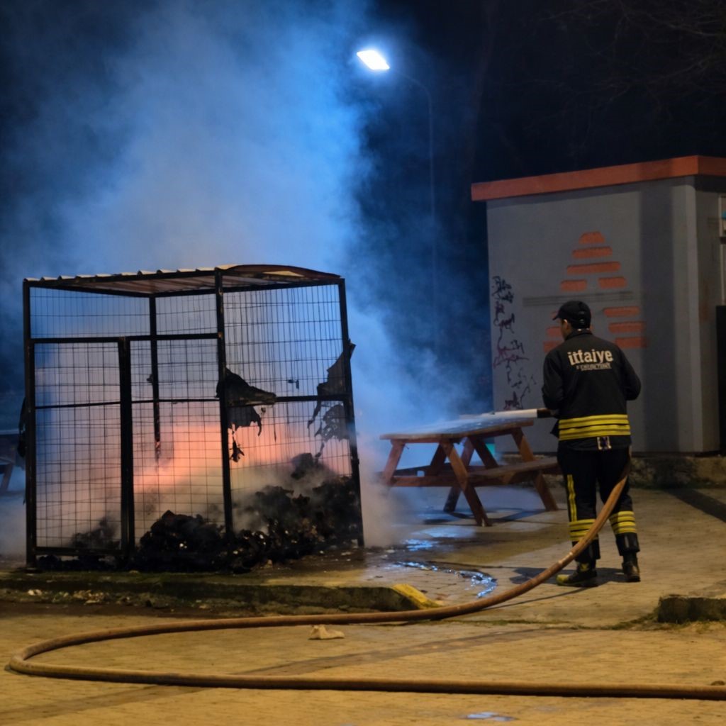 Okul karşısındaki konteynerden alevler yükseldi
