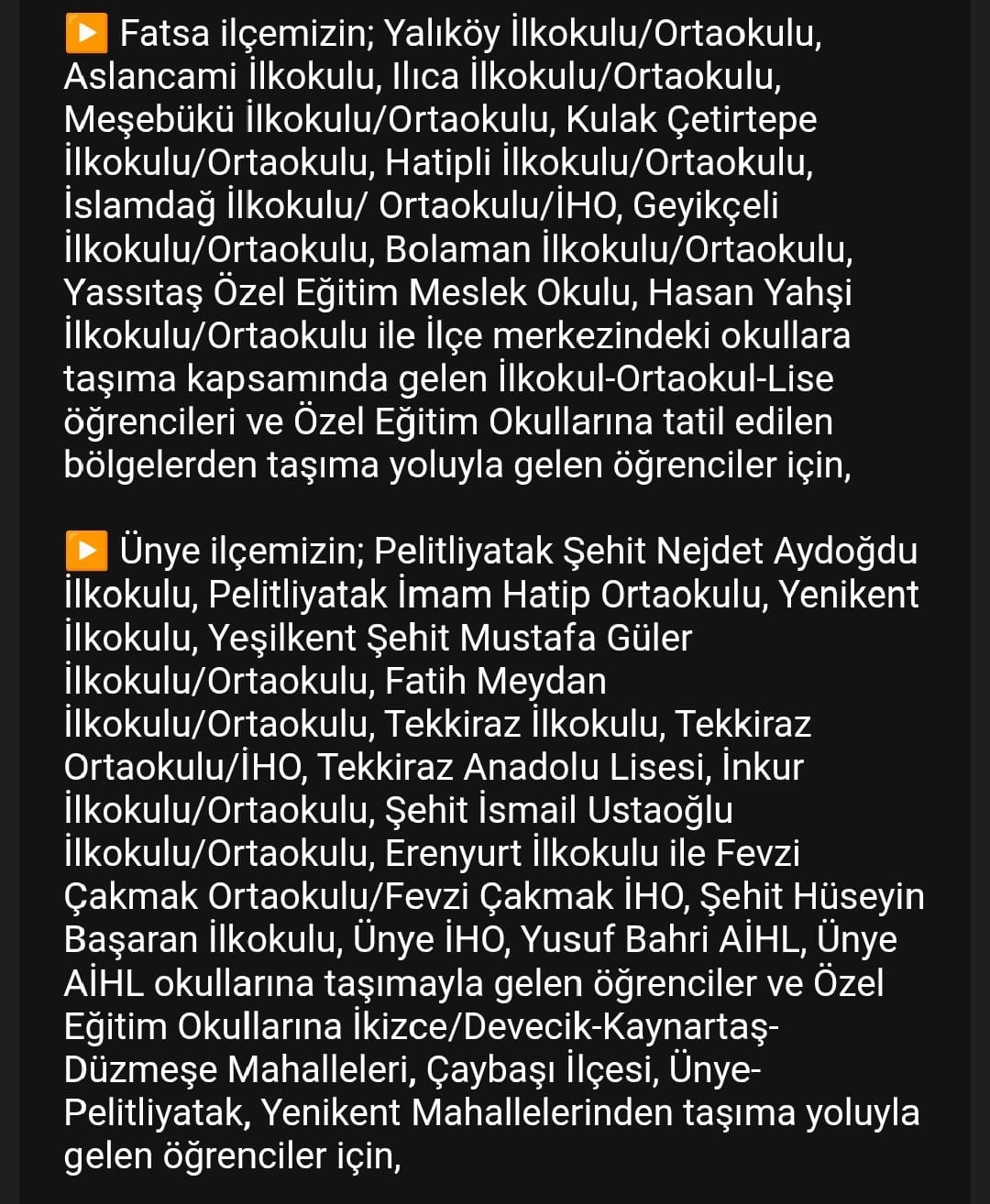 Ordu’da eğitime kar engeli
