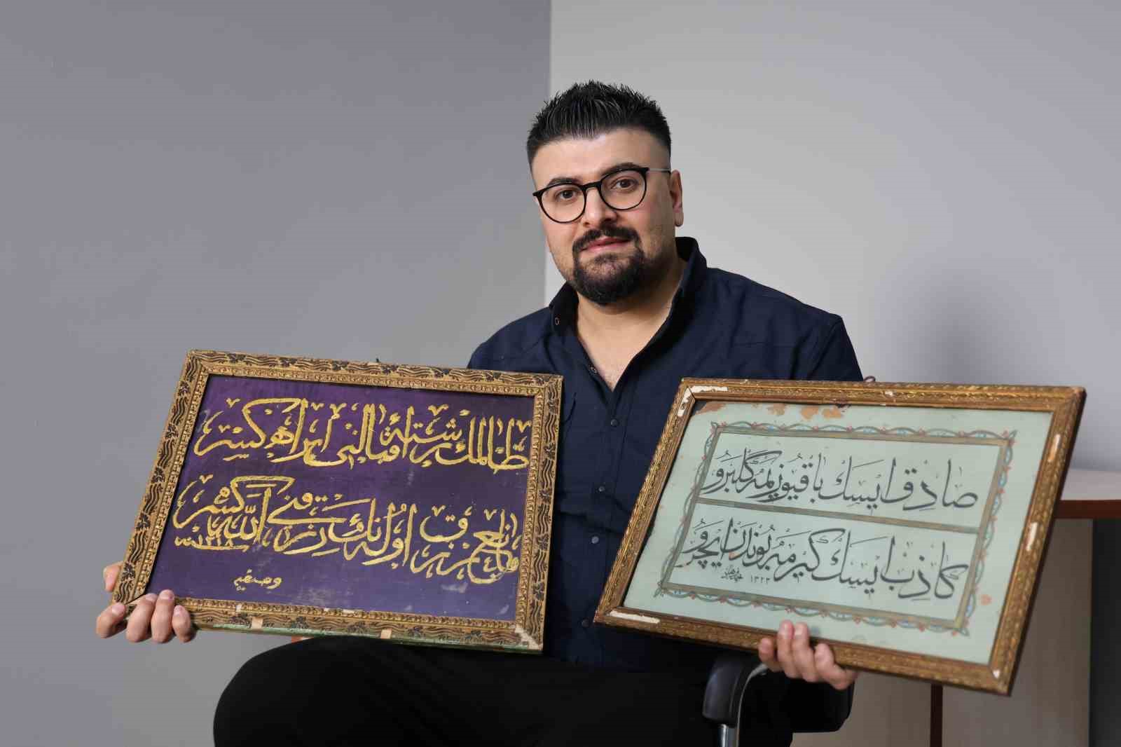 Osmanlı kadınının işlediği 126 yıllık altın sırma hat levhası görenleri hayran bıraktı
