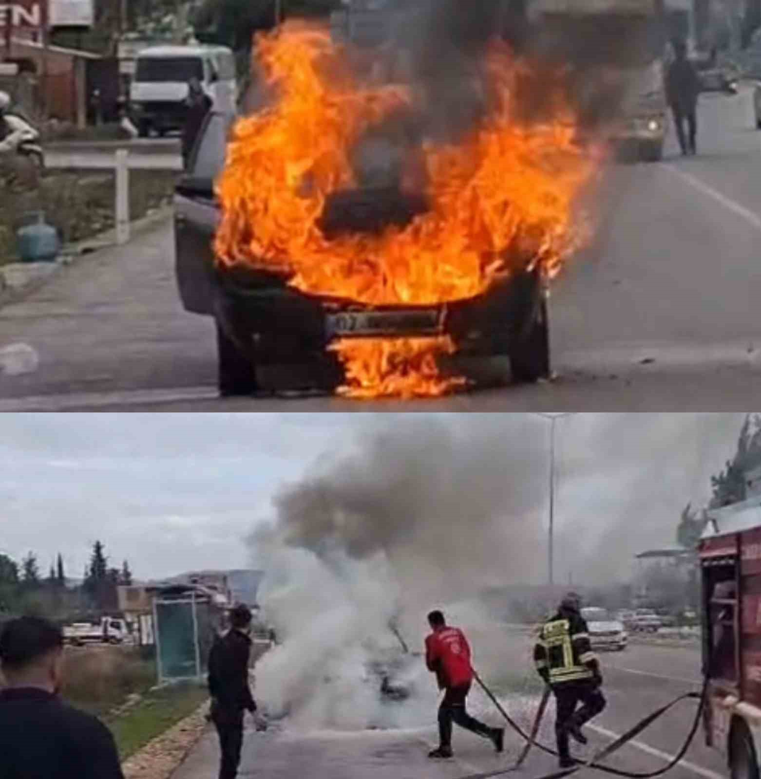Otomobil alev alev yandı
