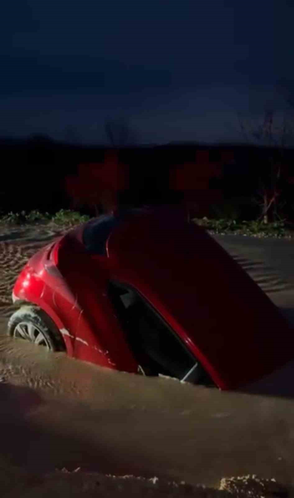 Otomobil bataklığa saplandı, sürücü son anda kurtuldu
