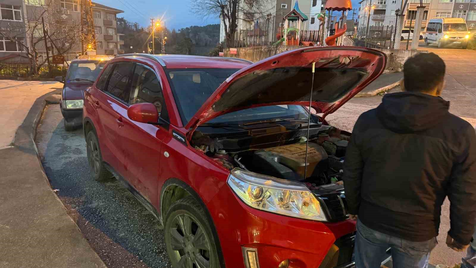 Otomobilin motoruna sıkışan kedi için seferber oldular
