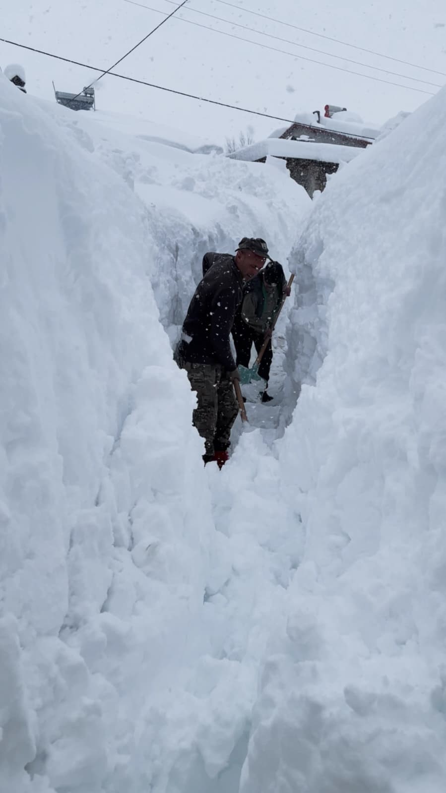 Ovacık’ta besicilerin zorlu kış mesaisi: Hayvanları suya götürmek için metrelerce kalınlıktaki karı kürekle temizlediler
