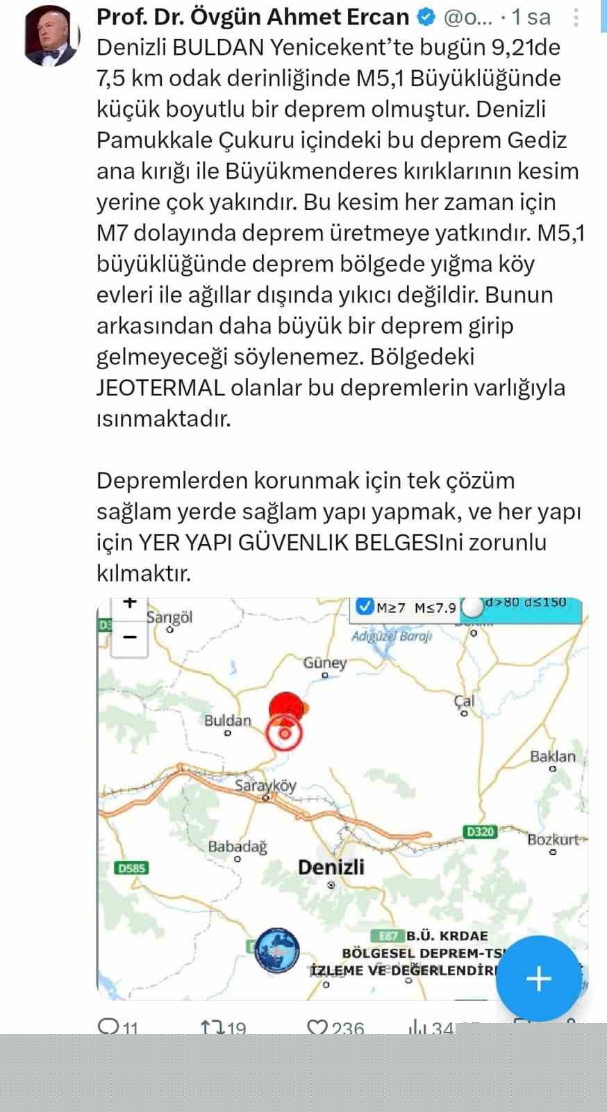Prof. Dr. Ahmet Ercan’dan Buldan depremi açıklaması: "Bölge M7’lik depreme yatkın"
Prof. Dr. Ahmet Ercan’dan Buldan depremi açıklaması: "Bölge M7’lik depreme yatkın"