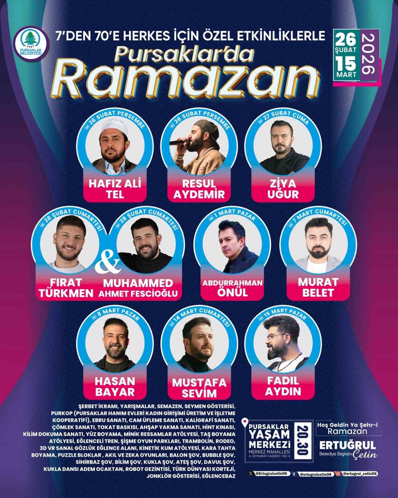 Pursaklar’da Ramazan ayına özel etkinler başlıyor
Pursaklar’da Ramazan ayına özel etkinler başlıyor