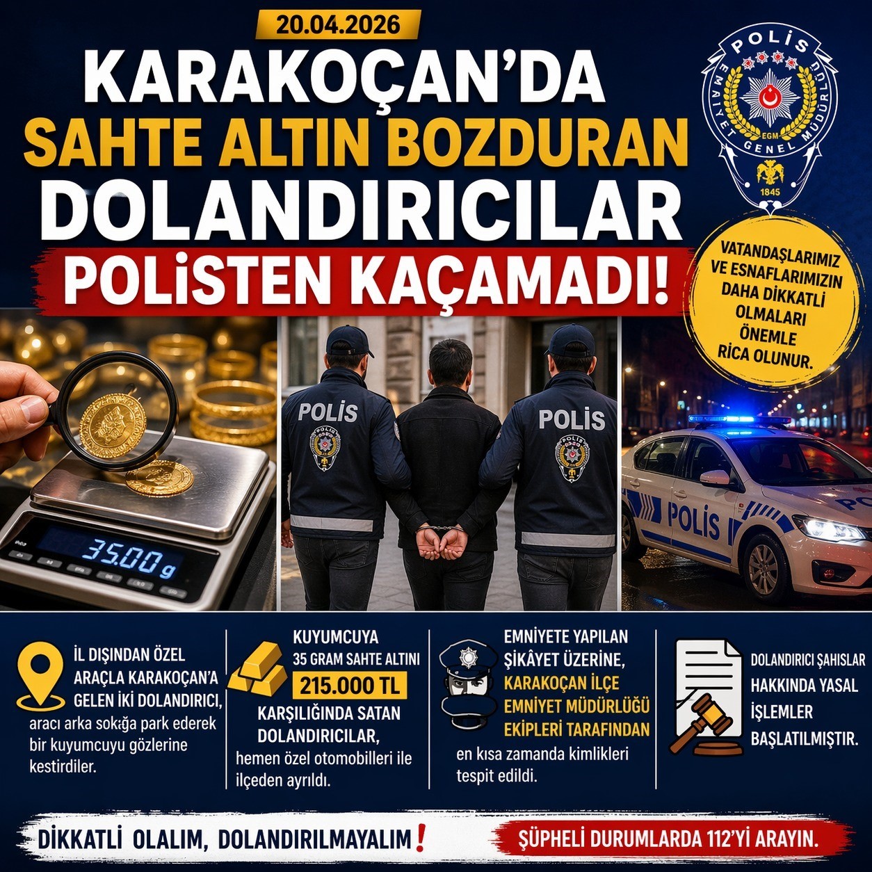 Sahte altın bozduran dolandırıcılar polisten kaçamadı
