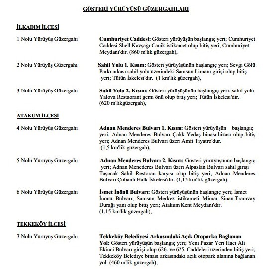 Samsun’da 2026’nın toplantı, gösteri ve yürüyüş alanları belirlendi
Samsun’da 2026’nın toplantı, gösteri ve yürüyüş alanları belirlendi