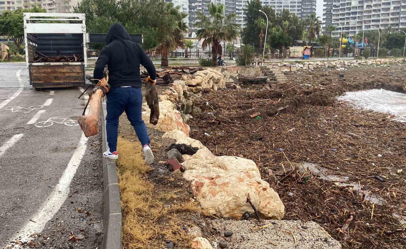 Sel sonrası deniz kahverengi oldu, sahiller odun doldu
