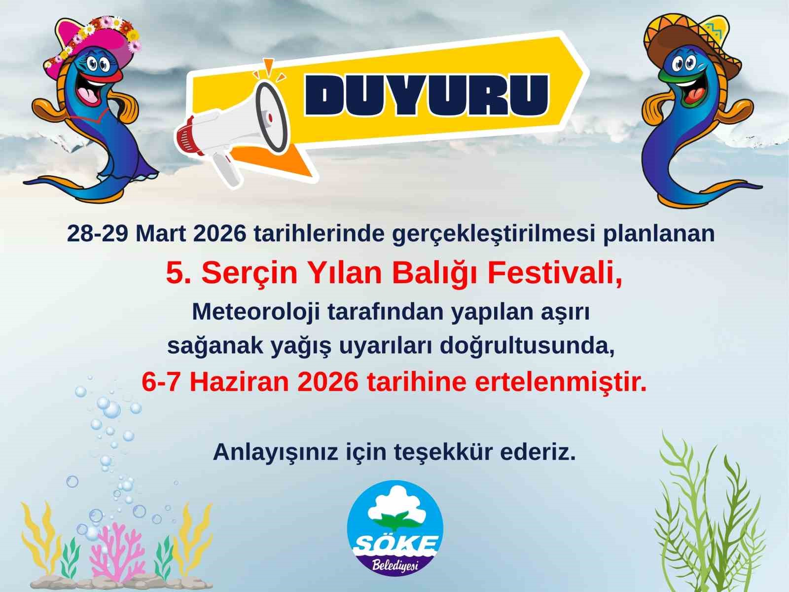 Serçin Yılan Balığı Festivali ertelendi
