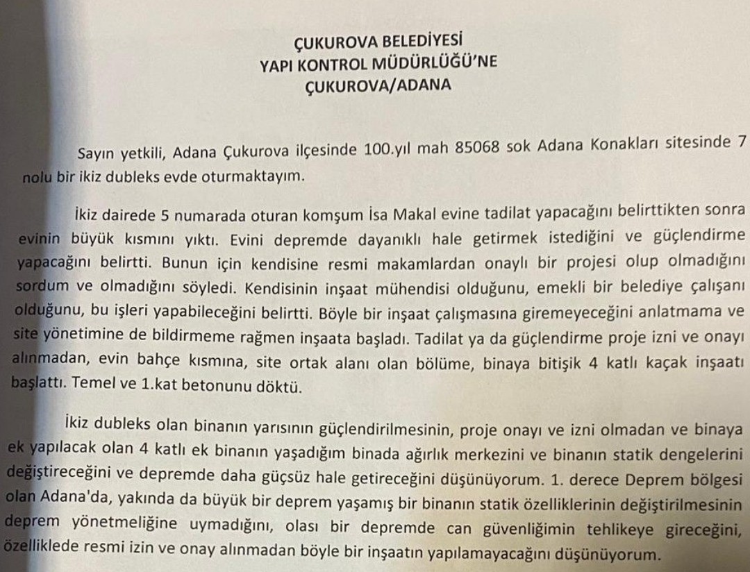 Seyhan Belediye Başkan Yardımcısı hakkında kaçak inşaat ve izinsiz tadilat başlattı iddiası
