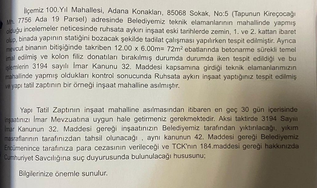 Seyhan Belediye Başkan Yardımcısı hakkında kaçak inşaat ve izinsiz tadilat başlattı iddiası

