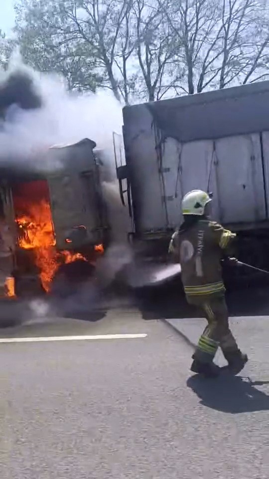 Seyir halindeki tır alev alev yandı
