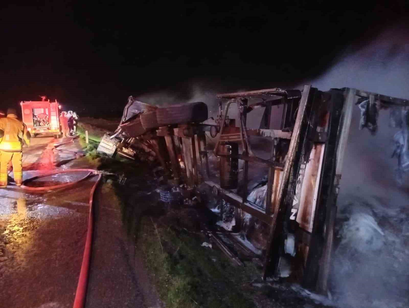 Şırnak’ta mandalina yüklü tır cayır cayır yandı
