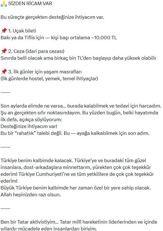 Sosyal medyada kendini ’Tatar gazeteci’ olarak tanıtan ve para toplayan kişinin iddiaları yalan çıktı
Sosyal medyada kendini ’Tatar gazeteci’ olarak tanıtan ve para toplayan kişinin iddiaları yalan çıktı