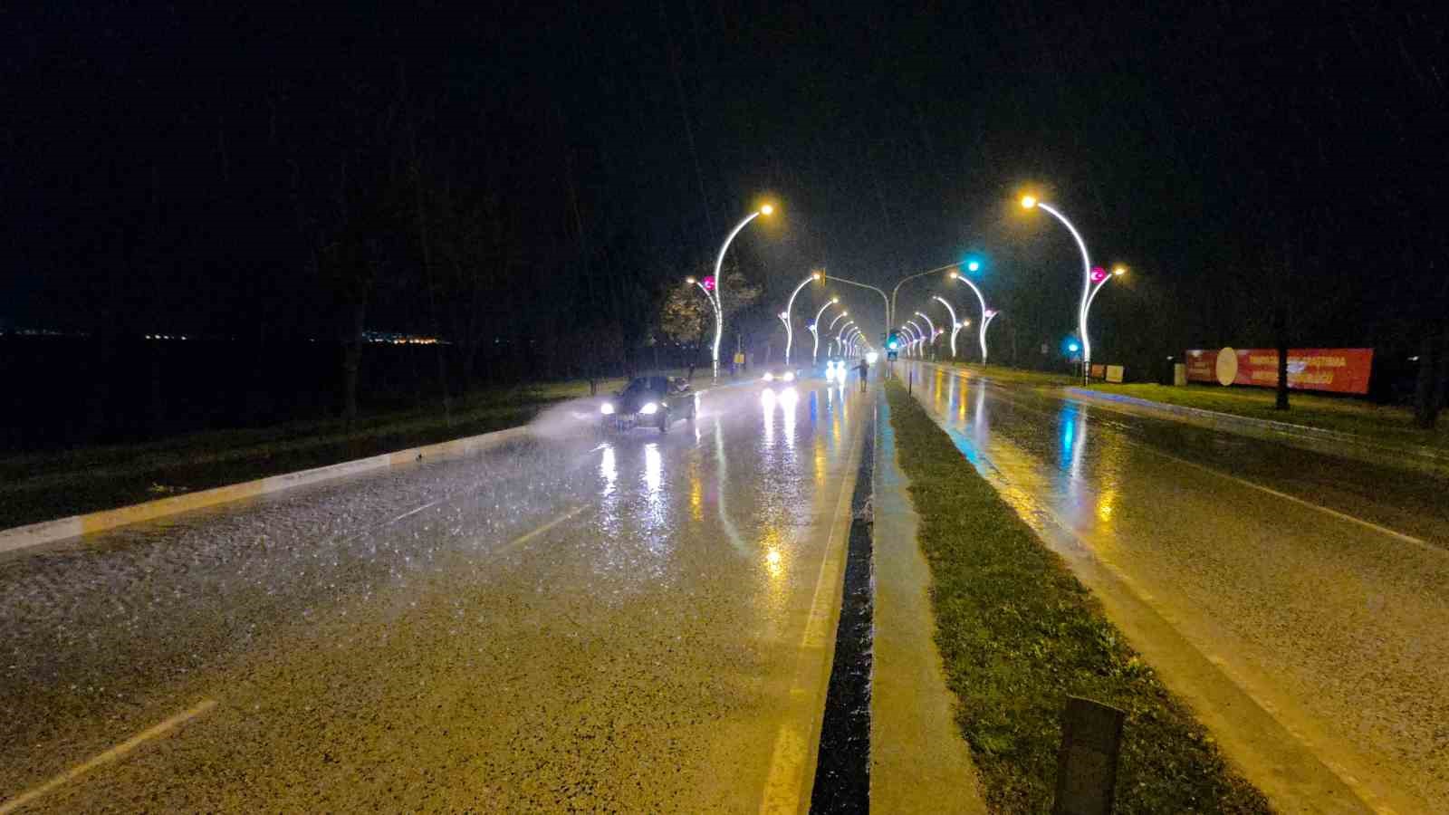 Su birikintisi kazaya sebep oldu: Otomobil önce direğe sonra kaldırıma çarptı
