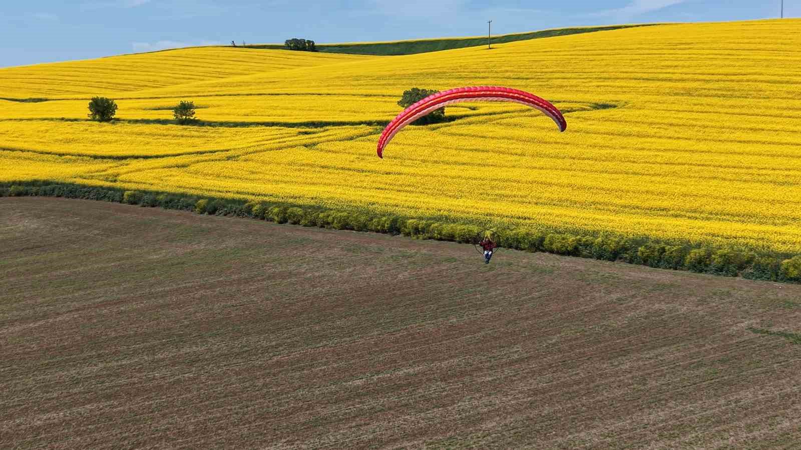 Tekirdağ’da sarı şölen: Paramotorlar sarı tarlaları gezdi
