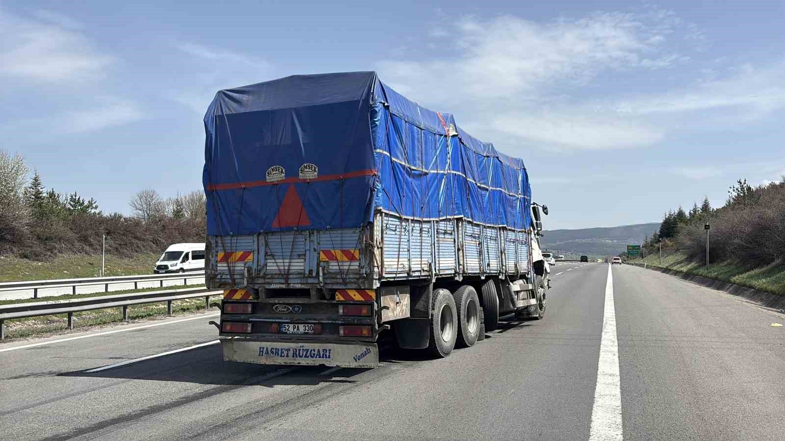 TEM’de tırdan kopan lastik kamyonun altına girdi
