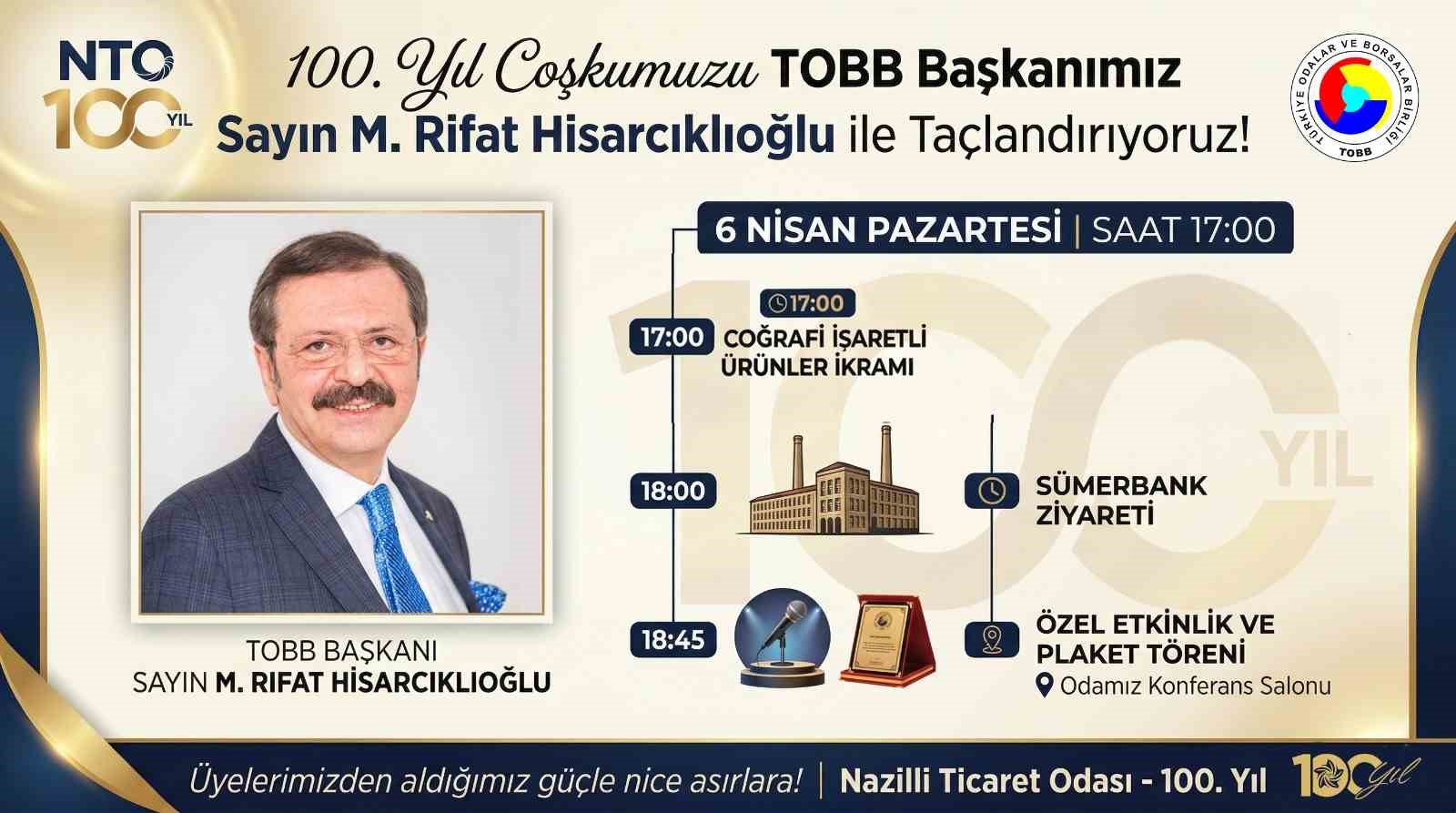 TOBB Başkanı Hisarcıklıoğlu Nazilli’ye gelecek
